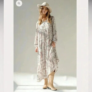 Blue B Collection White Aztec Print Midi Dress Size S